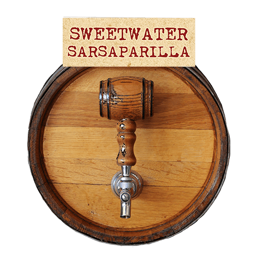 A barrel of Pecos Pete's Sweetwater Sarsaparilla soda ready for an event in texas